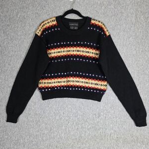 Vintage Spree International Wool Fair Isle Sweater Black Orange Sequins Med